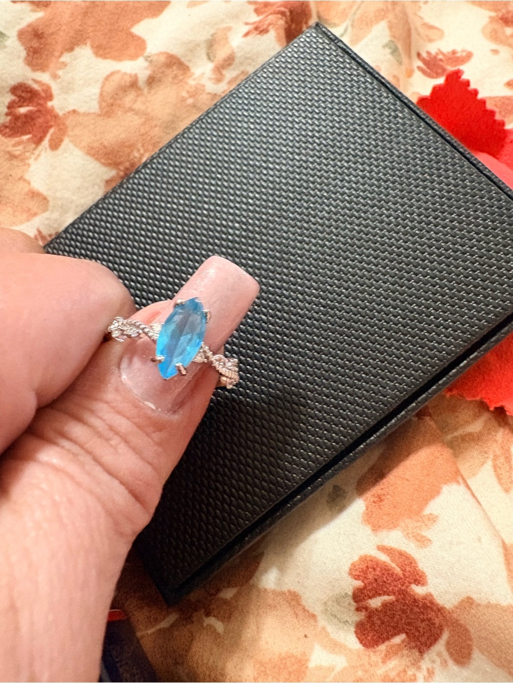 Blue Marquise-Cut Crystal Ring - Sterling Silver